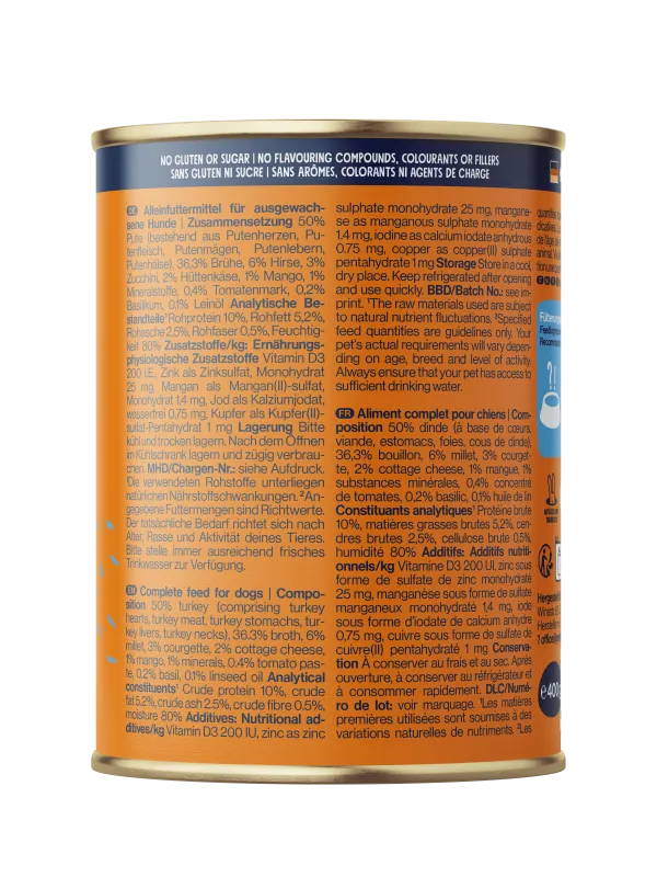 Pets Deli Classic Pute mit Hirse, Hüttenkäse und Mango 400g